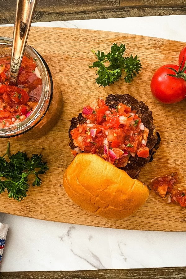 grilled patties with fresh relish