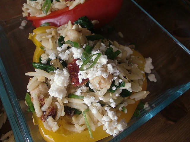 Greek Stuffed Peppers with Orzo and Feta