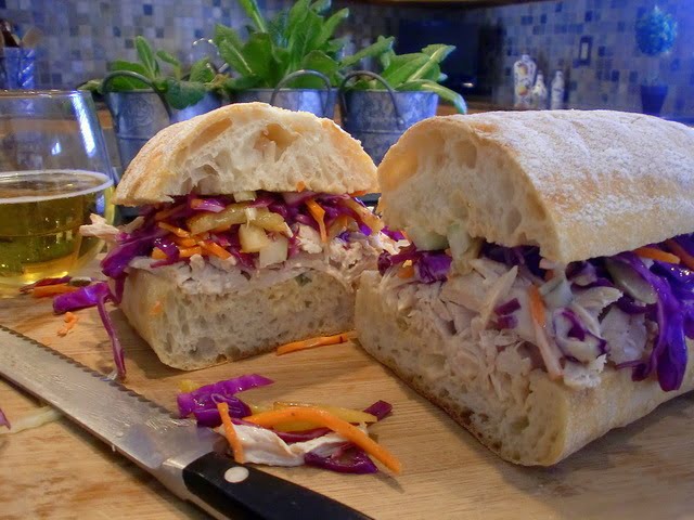 Shredded Chicken Sandwiches with Pineapple Slaw