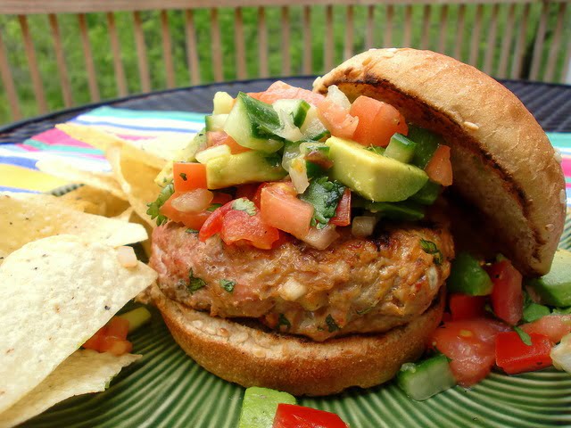 Southwestern Turkey Burgers with Tomato Avocado Salsa