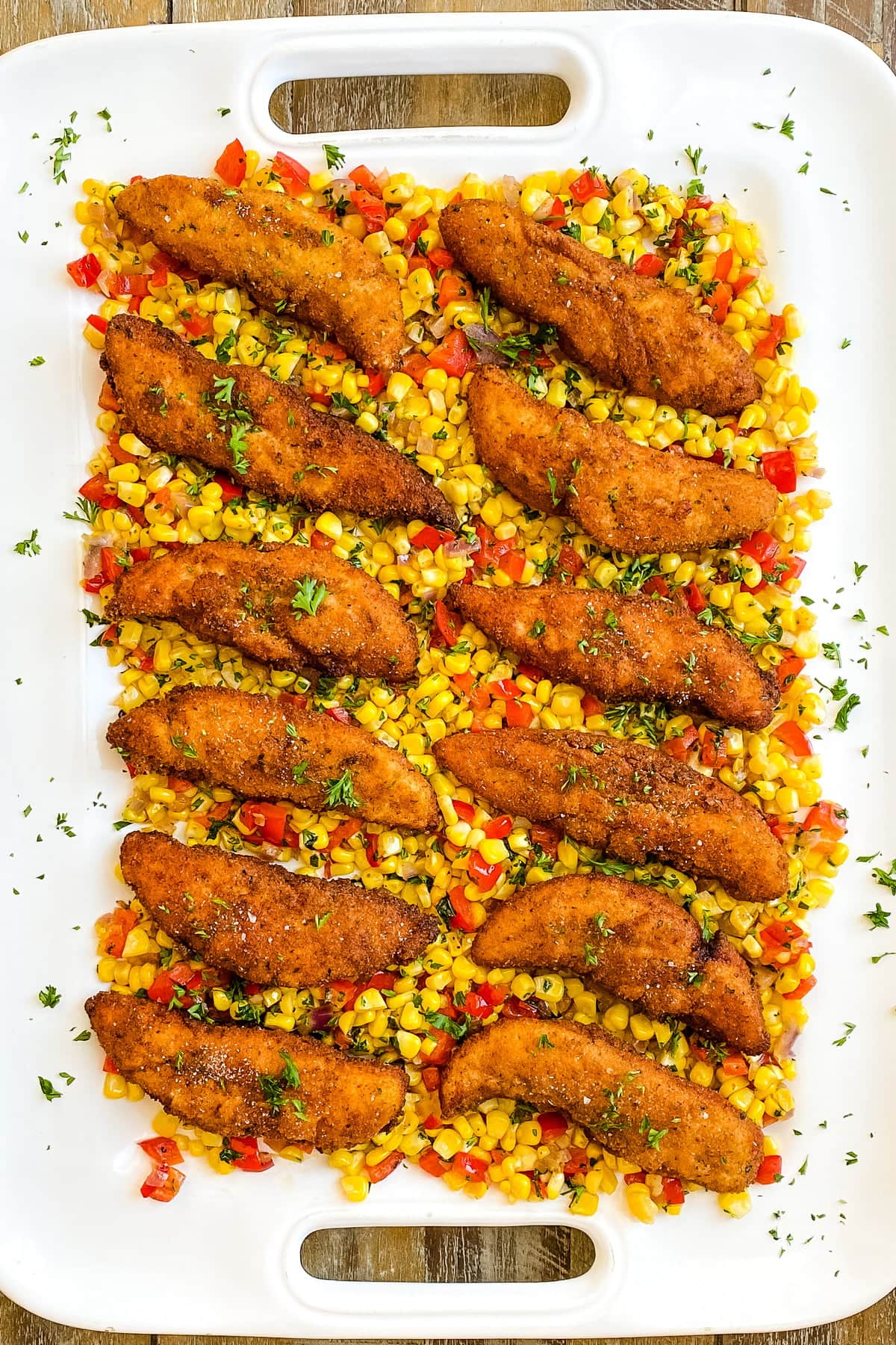 a platter of crispy cooked poultry