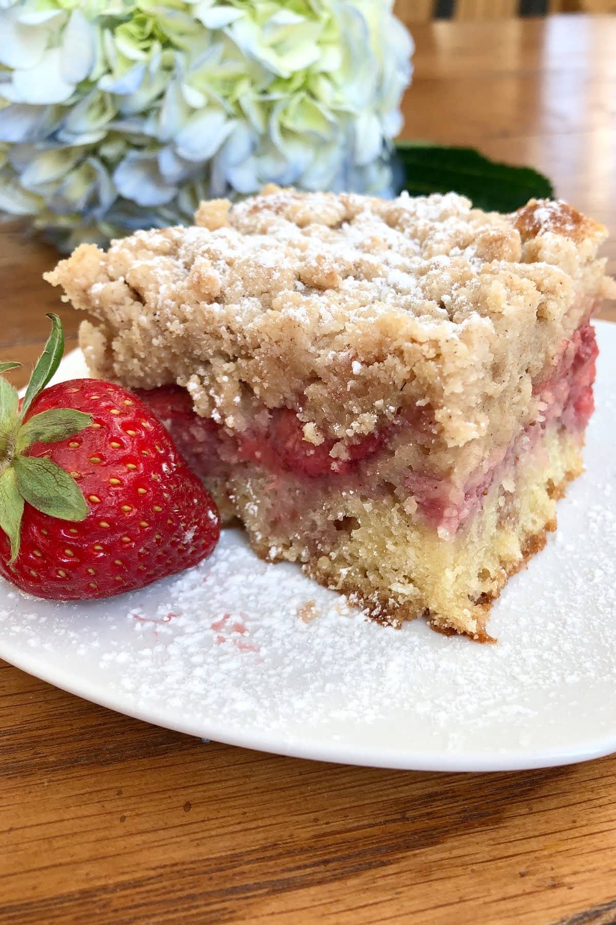 slice of fresh strawberry crumb cake