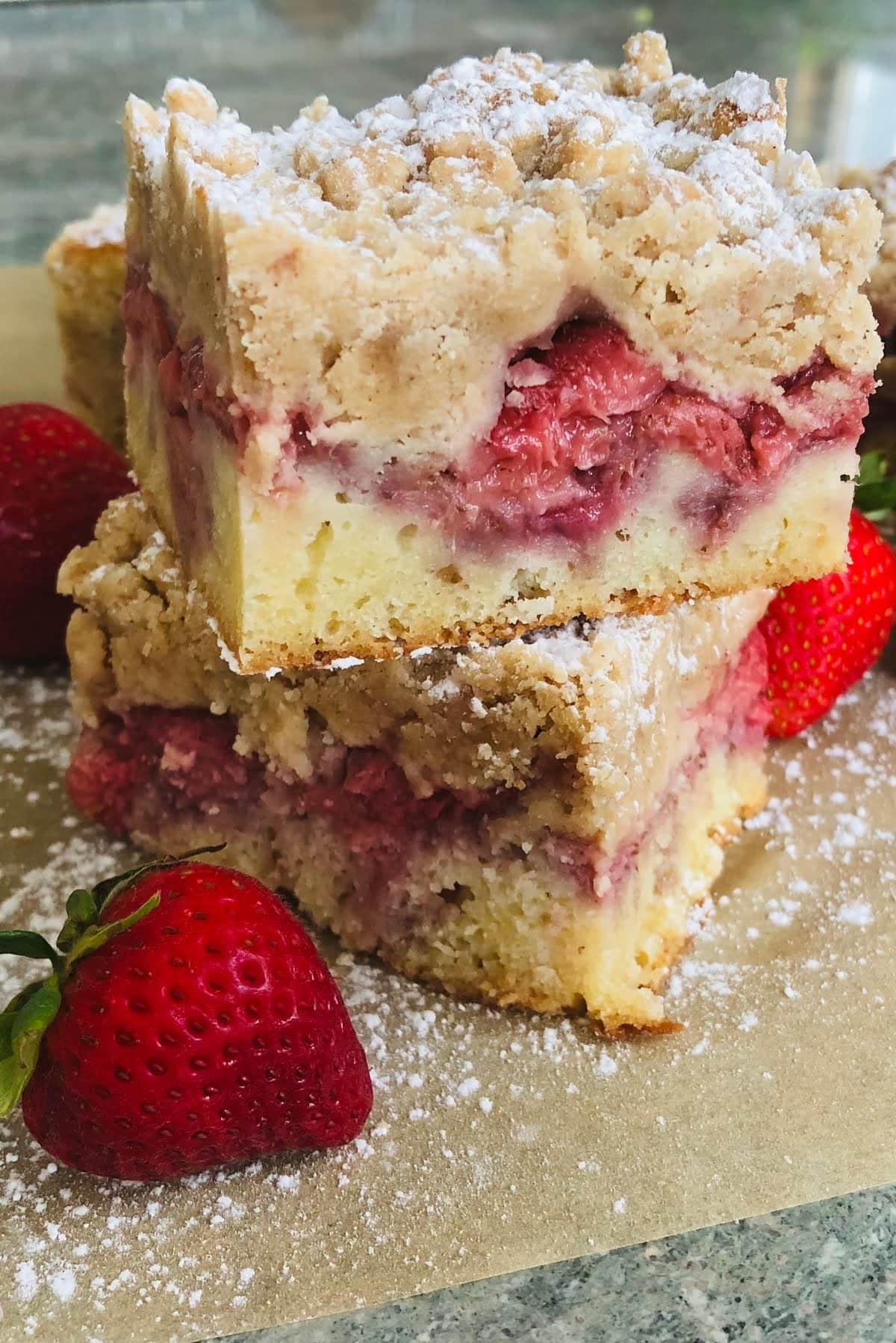 2 slices of strawberry crumb cake