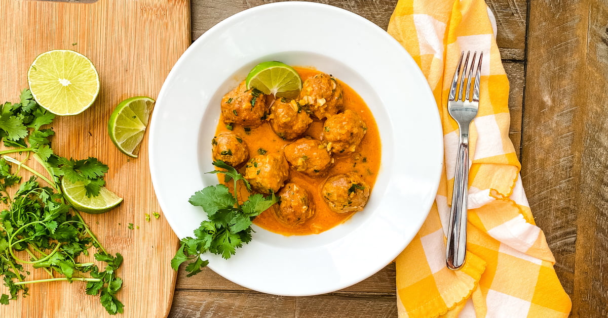 Thai Turkey Meatballs with with Red Curry Sauce