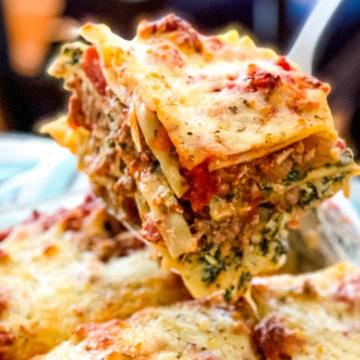 slice of spinach and sausage lasagna