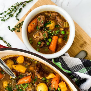 pot and bowl of Irish lamb stew