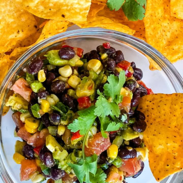 bowl of Texas caviar with tortilla chips