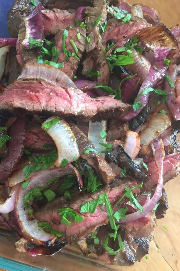 A steak marinated and grilled.