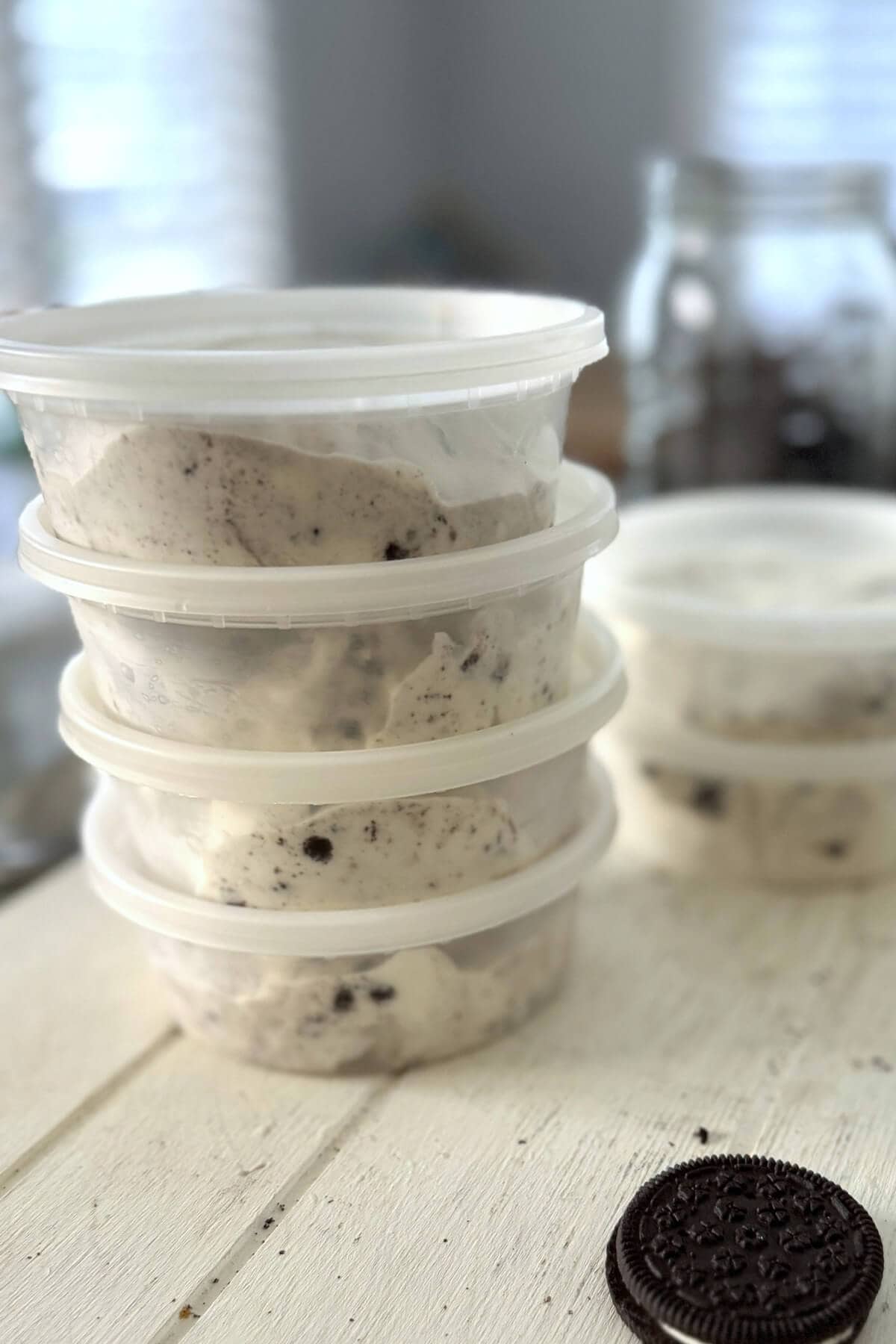 Single serve containers of homemade ice cream.