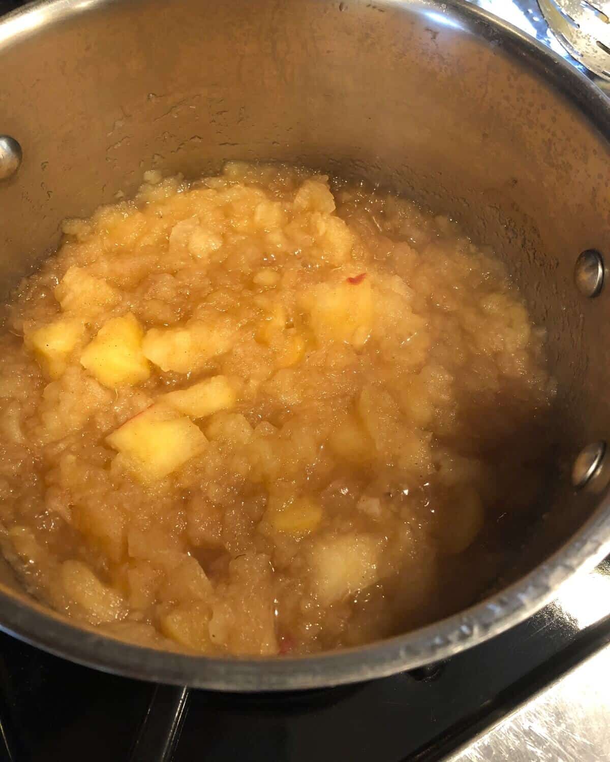 cooked applesauce in a pot.
