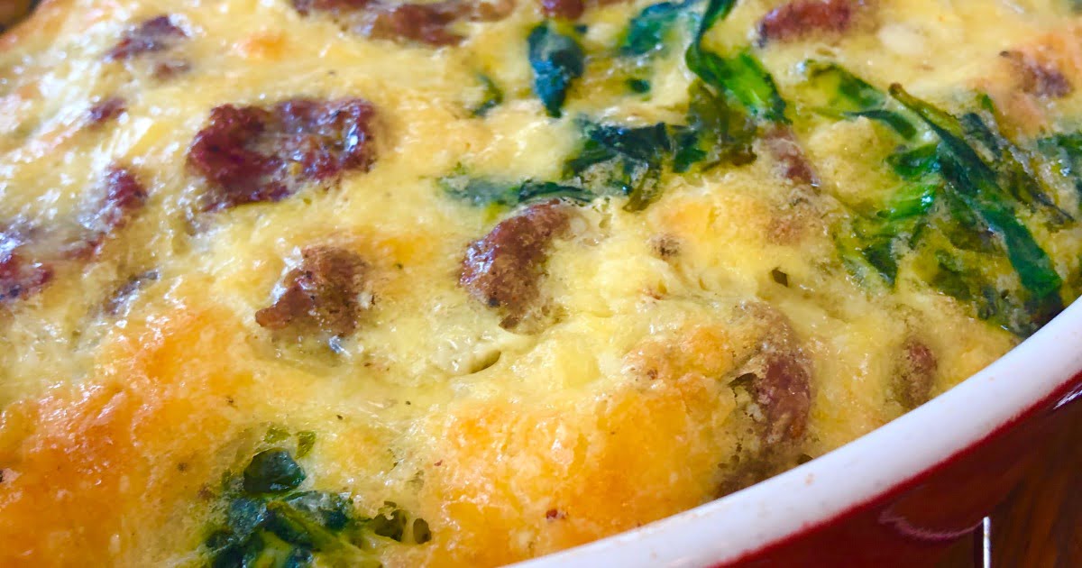 Easy Breakfast Casserole with Sausage, Spinach and Cheddar Cheese