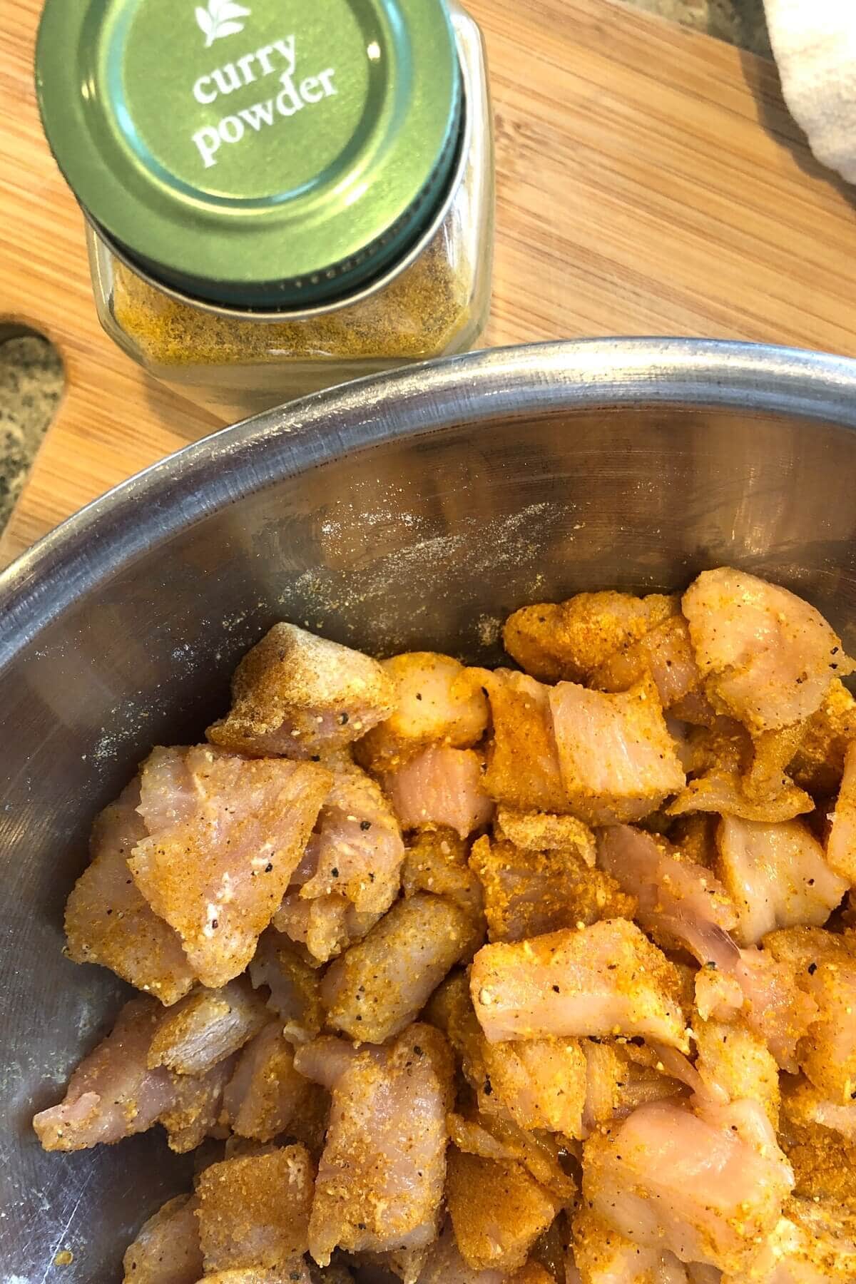 seasoning chicken for Thai recipe.