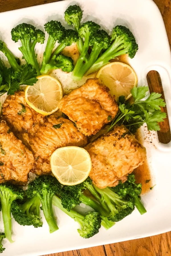 large platter of lemon cod fish