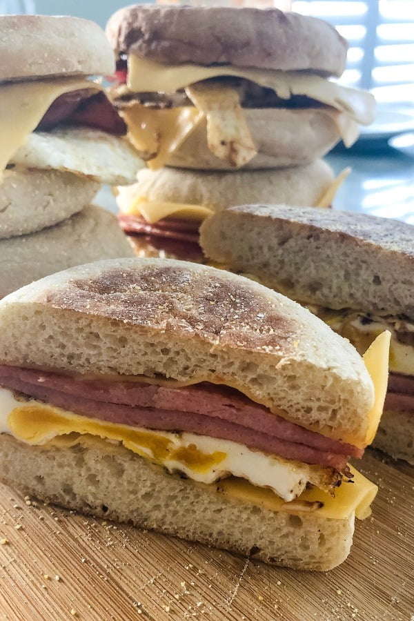 pork roll, egg and cheese breakfast sandwich cut in half