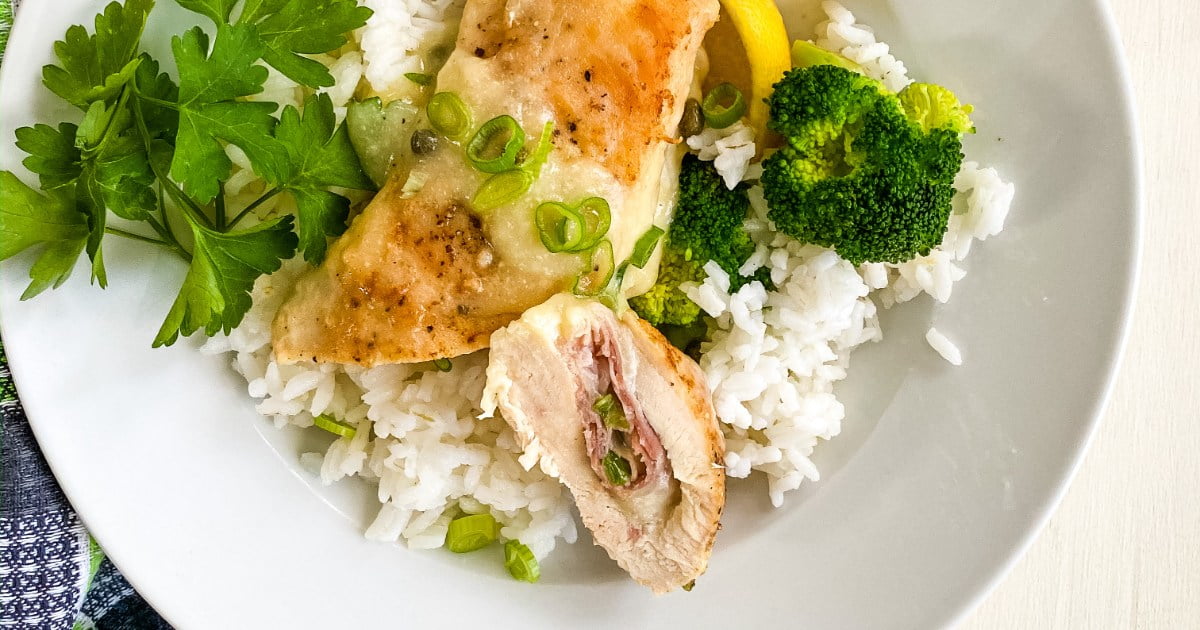 Prosciutto and Provolone Stuffed Chicken with Lemon Wine Sauce