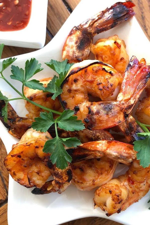 appetizer size plate with Asian shrimp