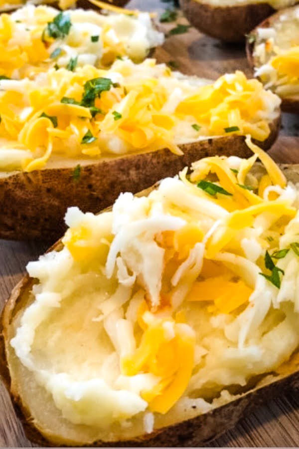 baked potatoes stuffed with cheddar cheese