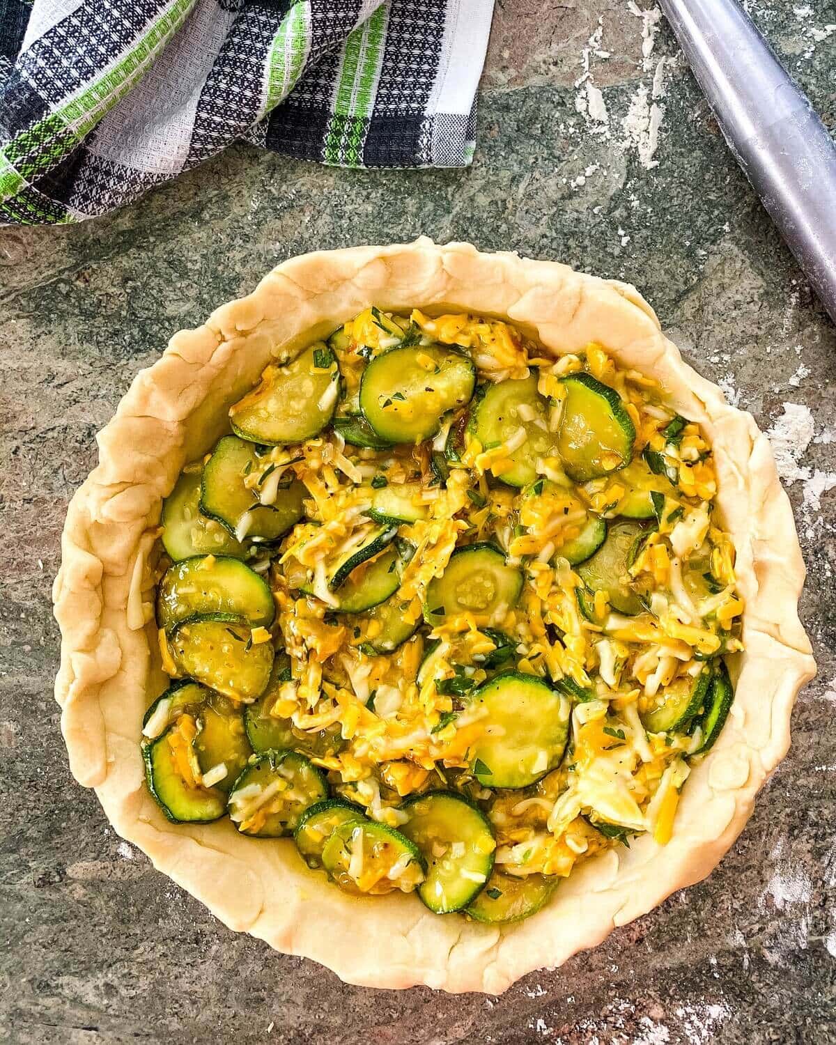 an unbaked vegetable pie.