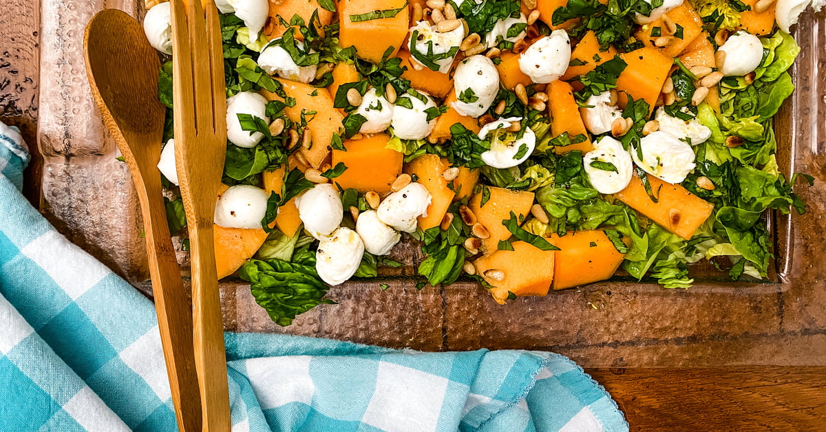 Melon Salad with Fresh Mozzarella and Pine Nuts