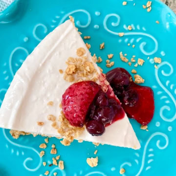 a slice of no bake cheesecake
