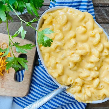 large bowl of mac and cheese