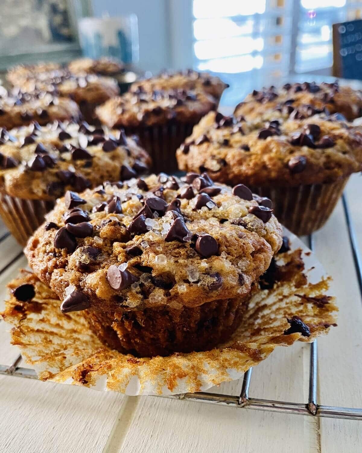 dairy free banana muffins with the paper off.
