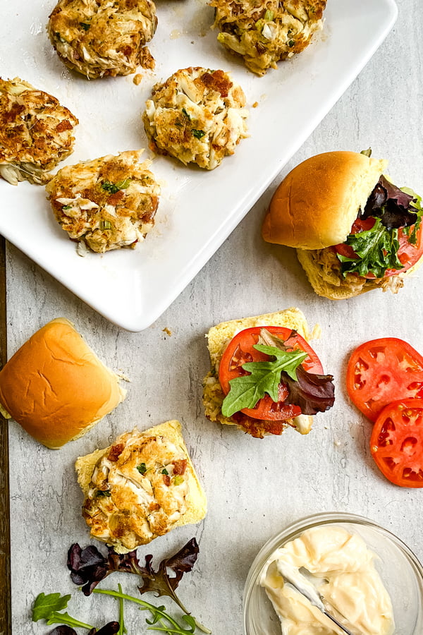 components for blt mini crab cake sandwiches.