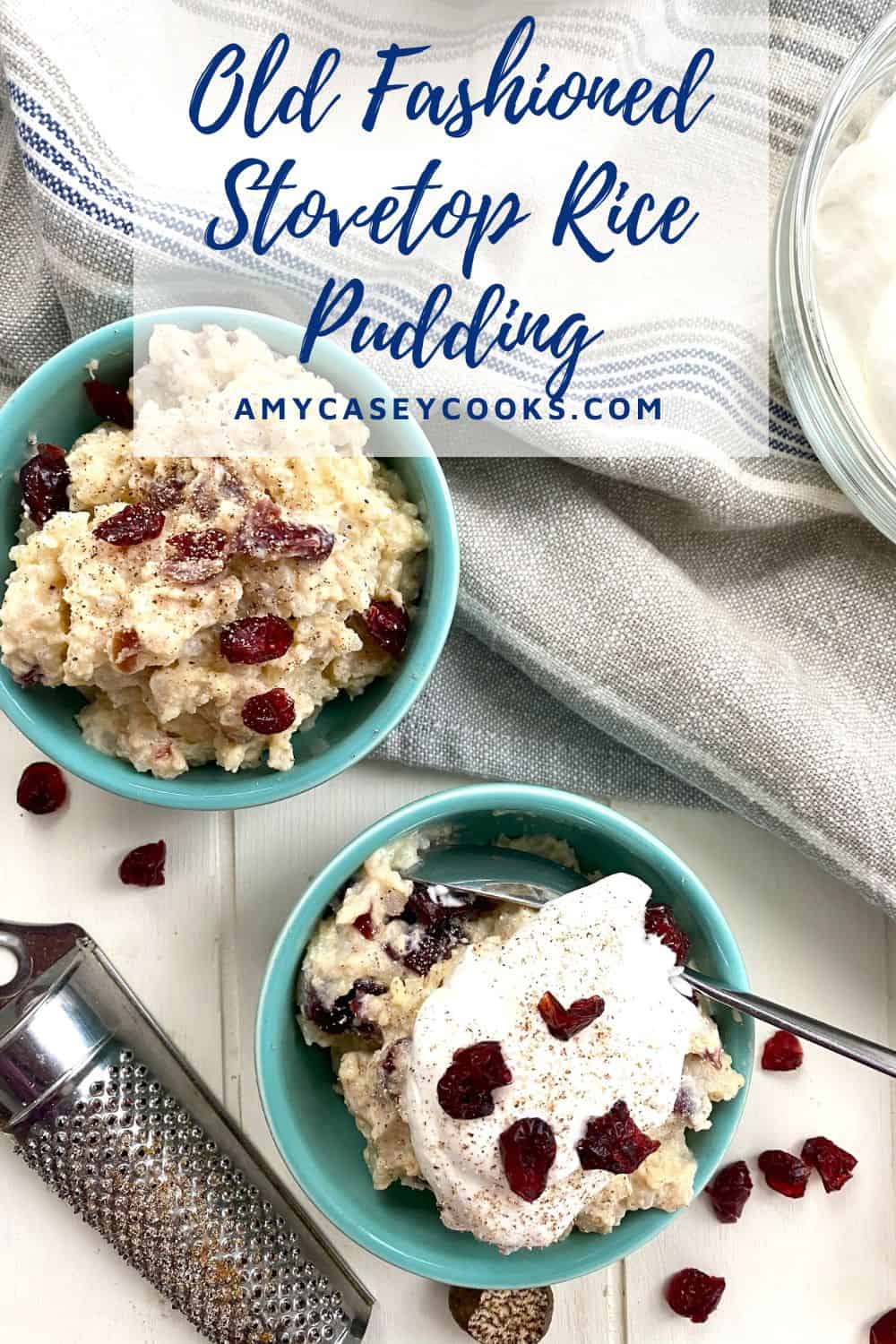 2 bowls rice pudding one with whipped cream and one with dried cranberries