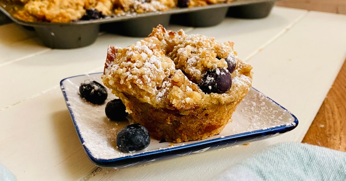 Cinnamon French Toast Muffins with Blueberries