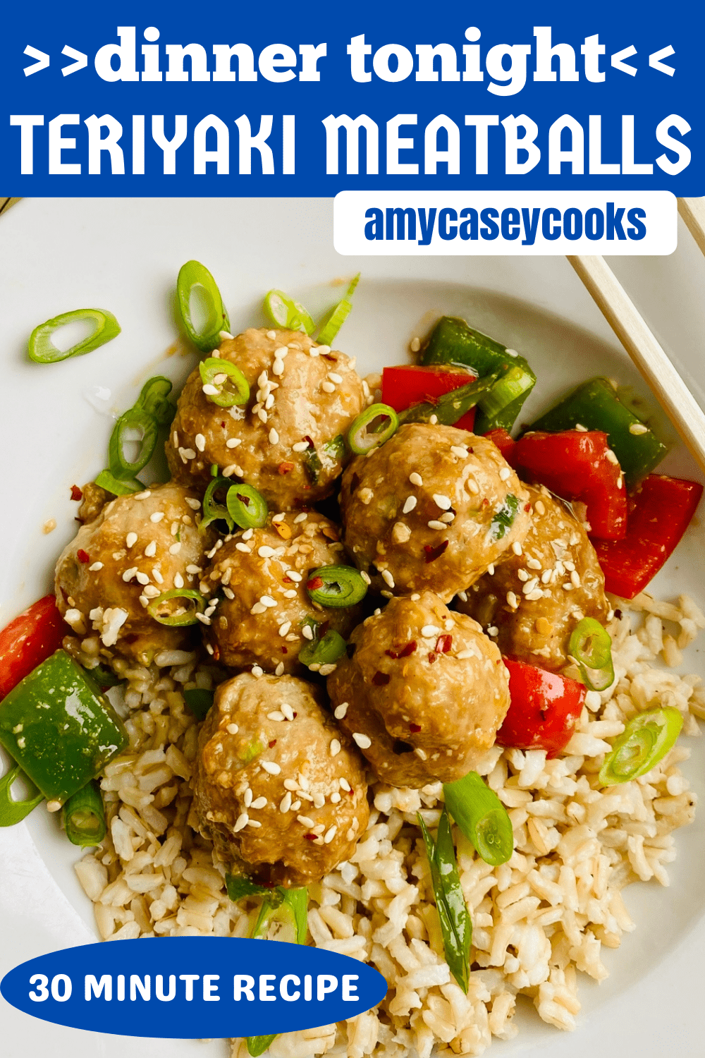 a bowl of teriyaki turkey meatballs over rice.
