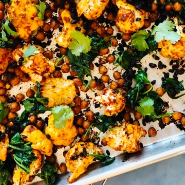cauliflower, chickpeas and spinach with a north African spice blend