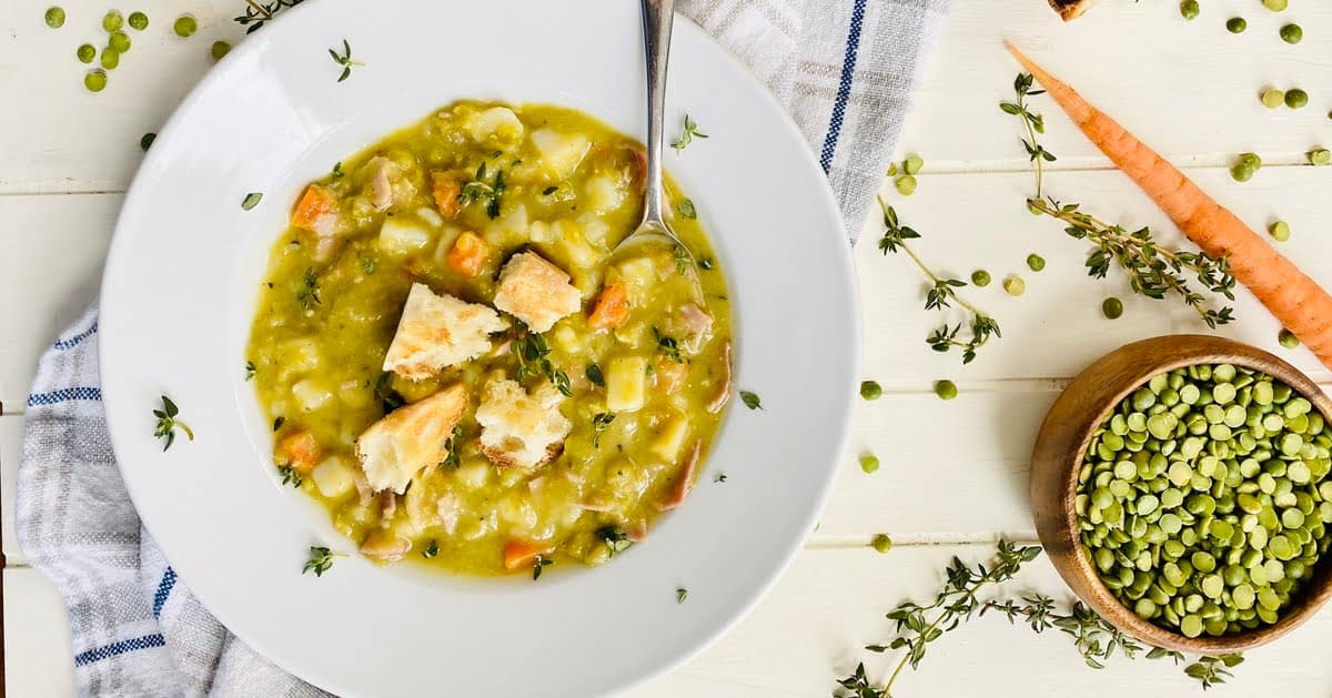 Hearty Split Pea Soup with Ham and Potatoes