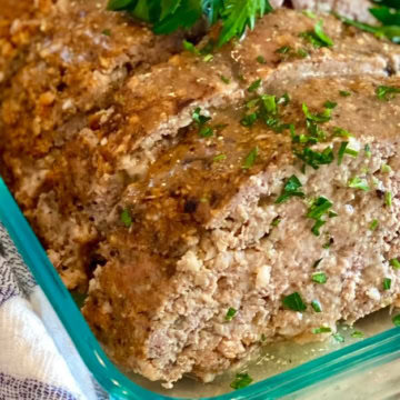 a slice of turkey meatloaf with mushrooms