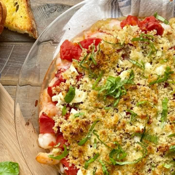 shrimp baked with feta and tomatoes and garlic butter panko