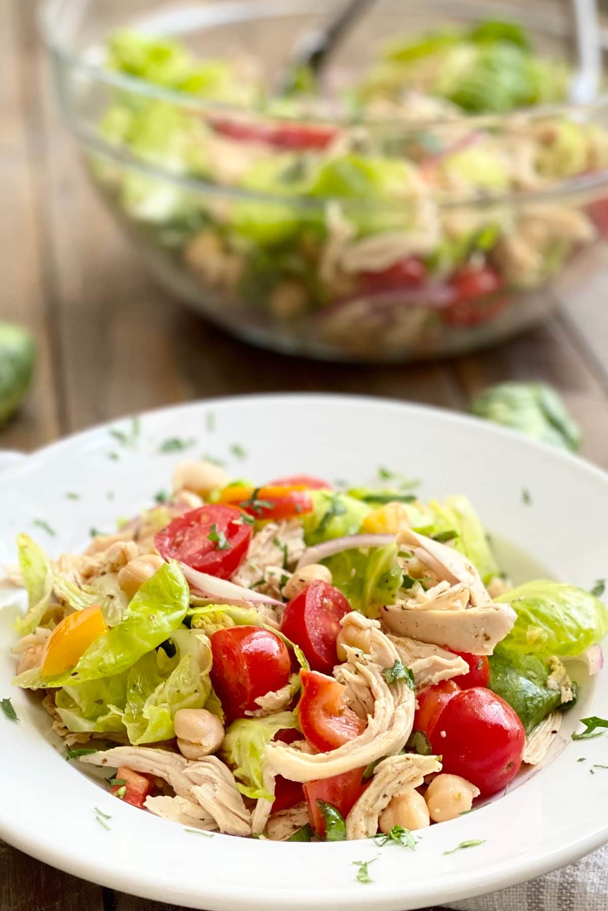 hearty lunch with chickpeas, brussels sprouts, tomatoes and bell peppers