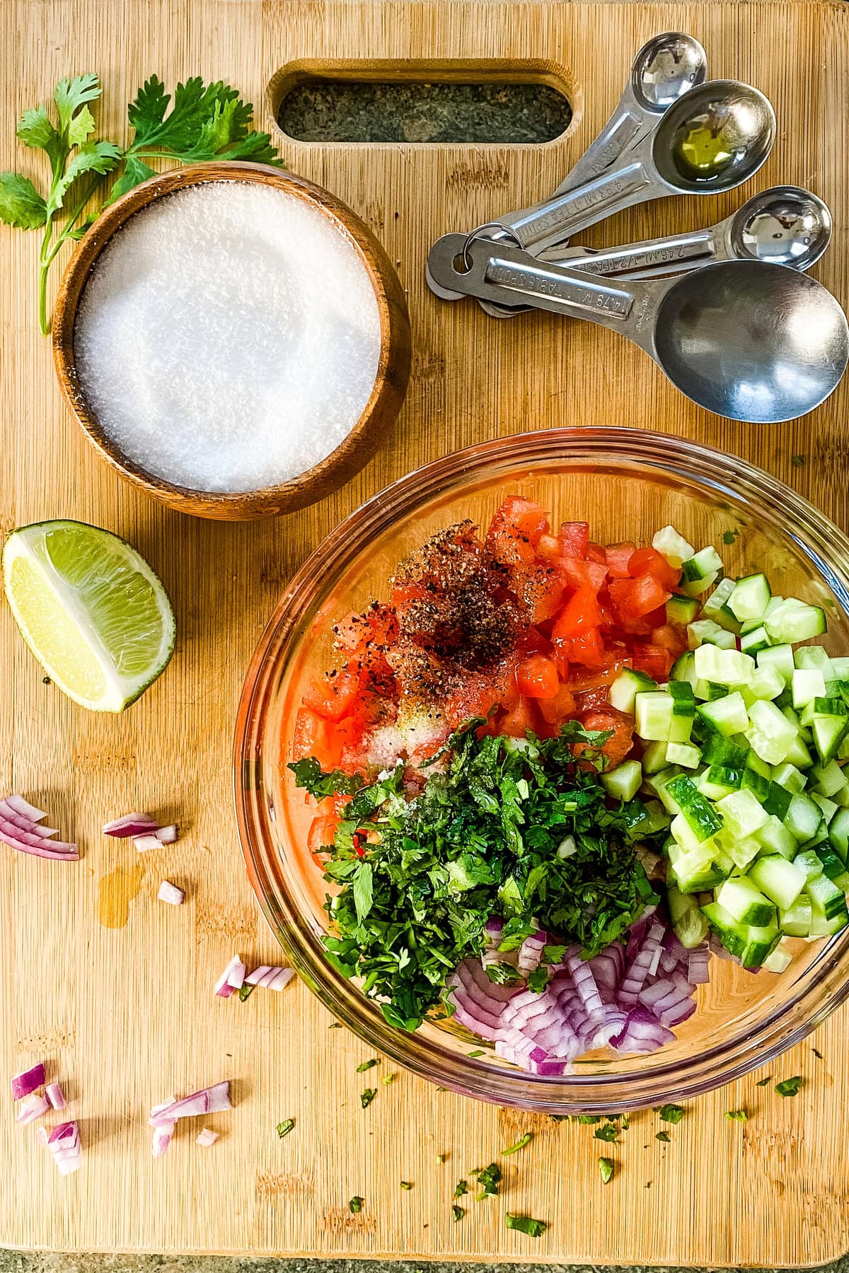 The ingredients for a fresh salsa.