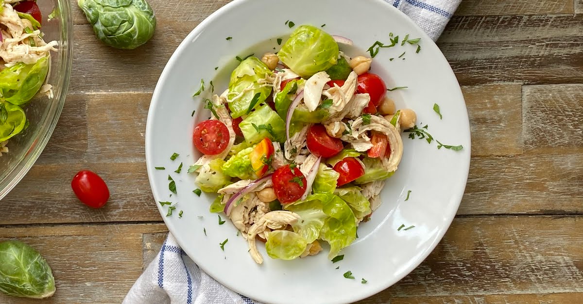 Healthy Chicken Salad with Brussels Sprouts and Chickpeas