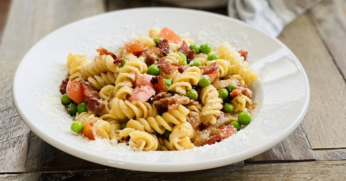 Bacon and Tomato Pasta with Peas