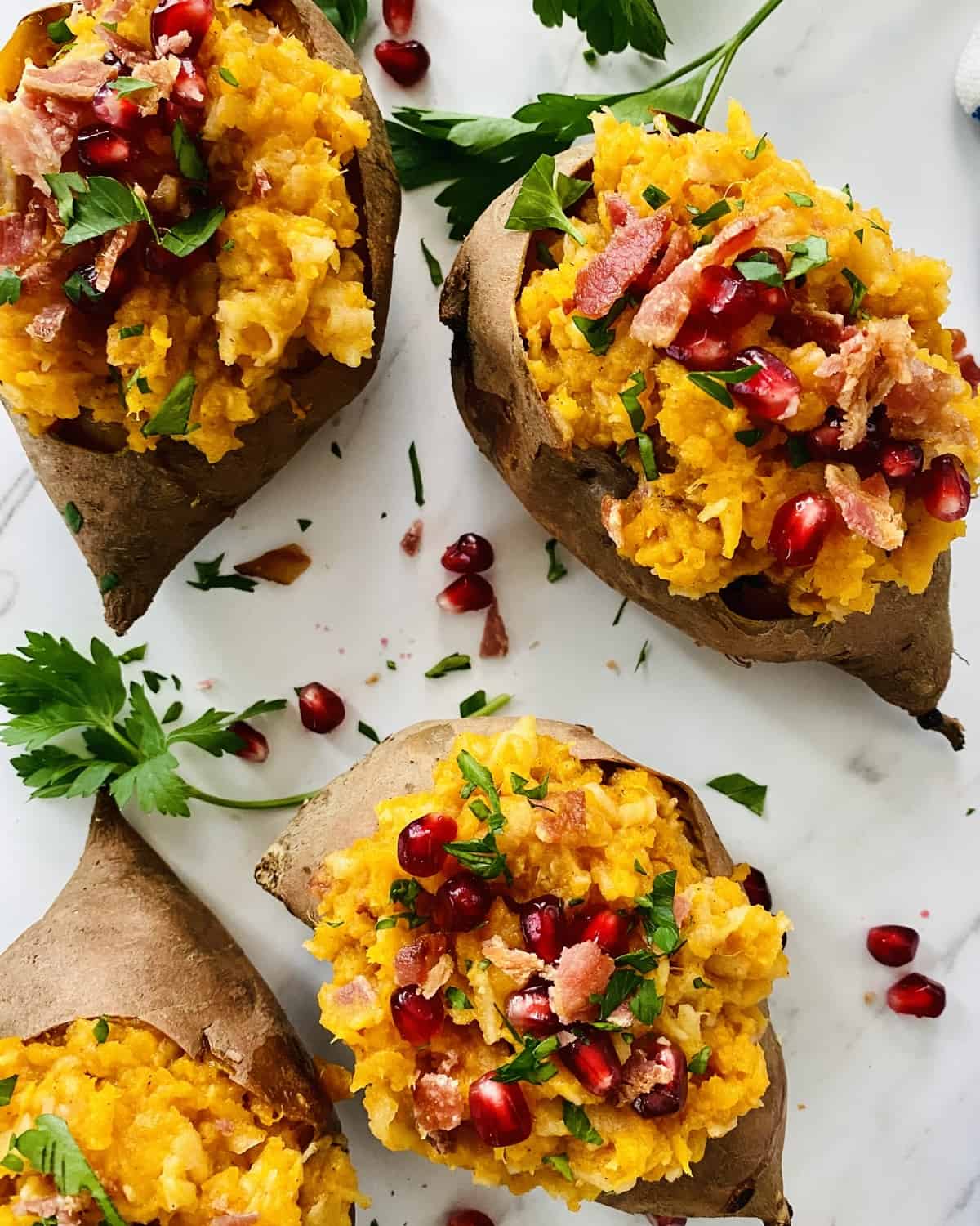 4 apple and bacon stuffed sweet potatoes