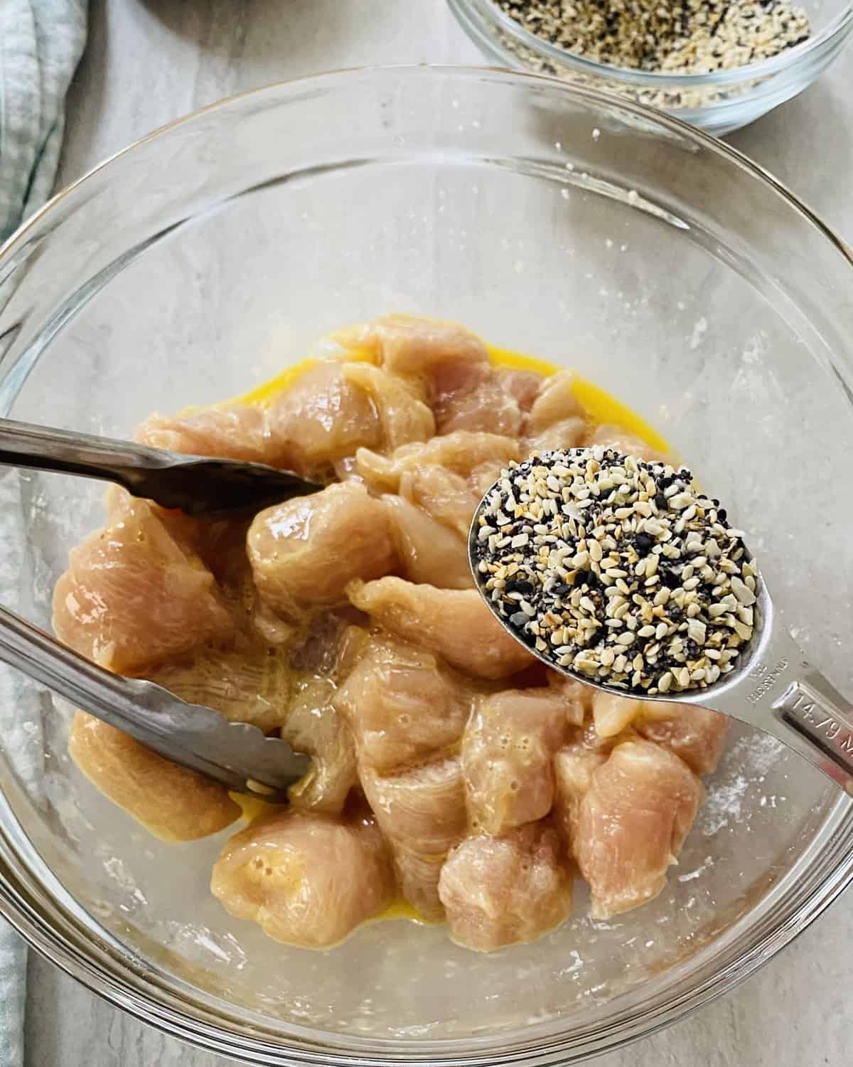 adding everything but the bagel spice mix to chicken