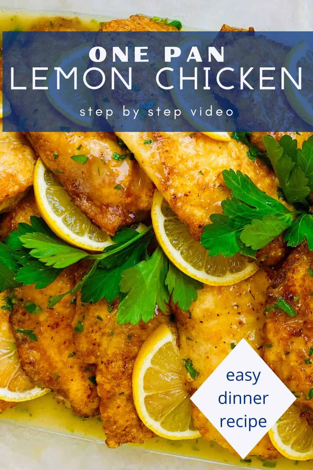 Chicken with a lemon sauce that's in a glass dish.