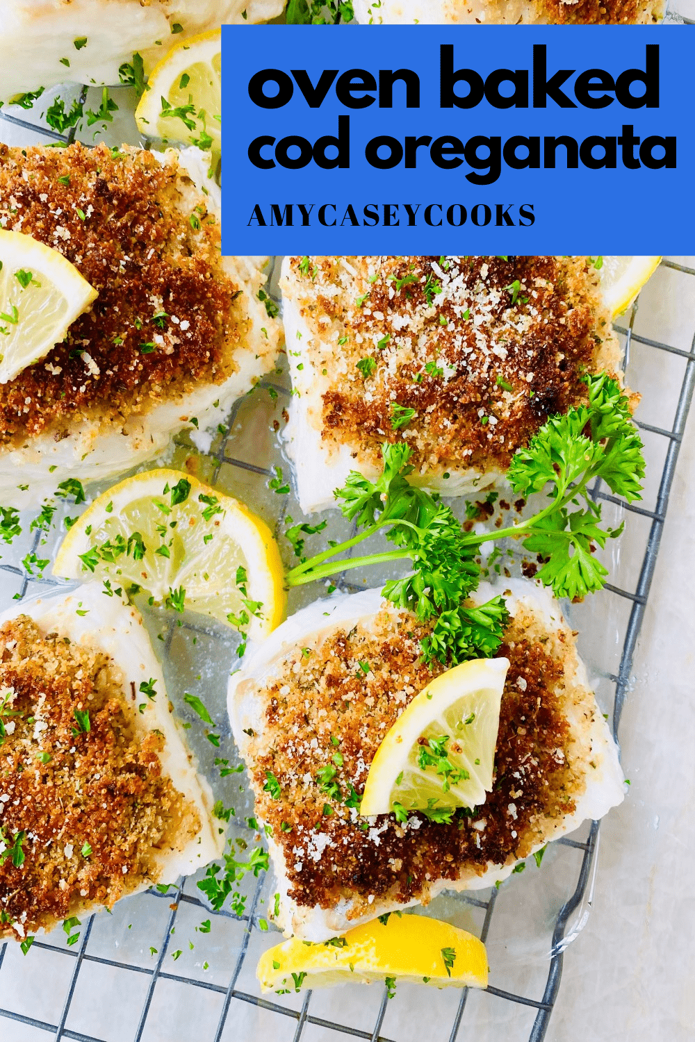 Cod with seasoned breadcrumbs and baked in the oven.
