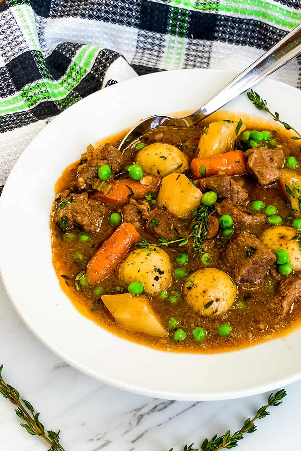 bowl of Irish stew with lamb and Guinness