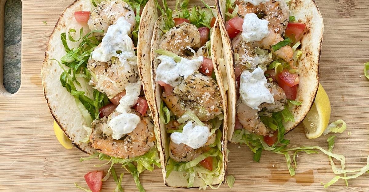 Mediterranean Shrimp Tacos with Tzatziki Sauce