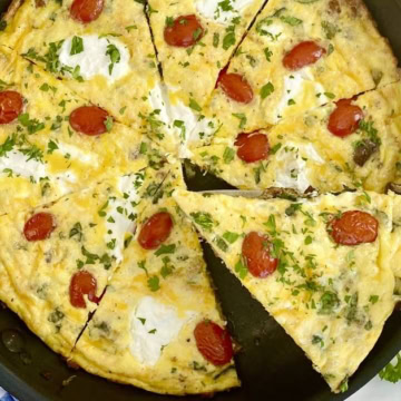 whole frittata with 1 wedge cut out
