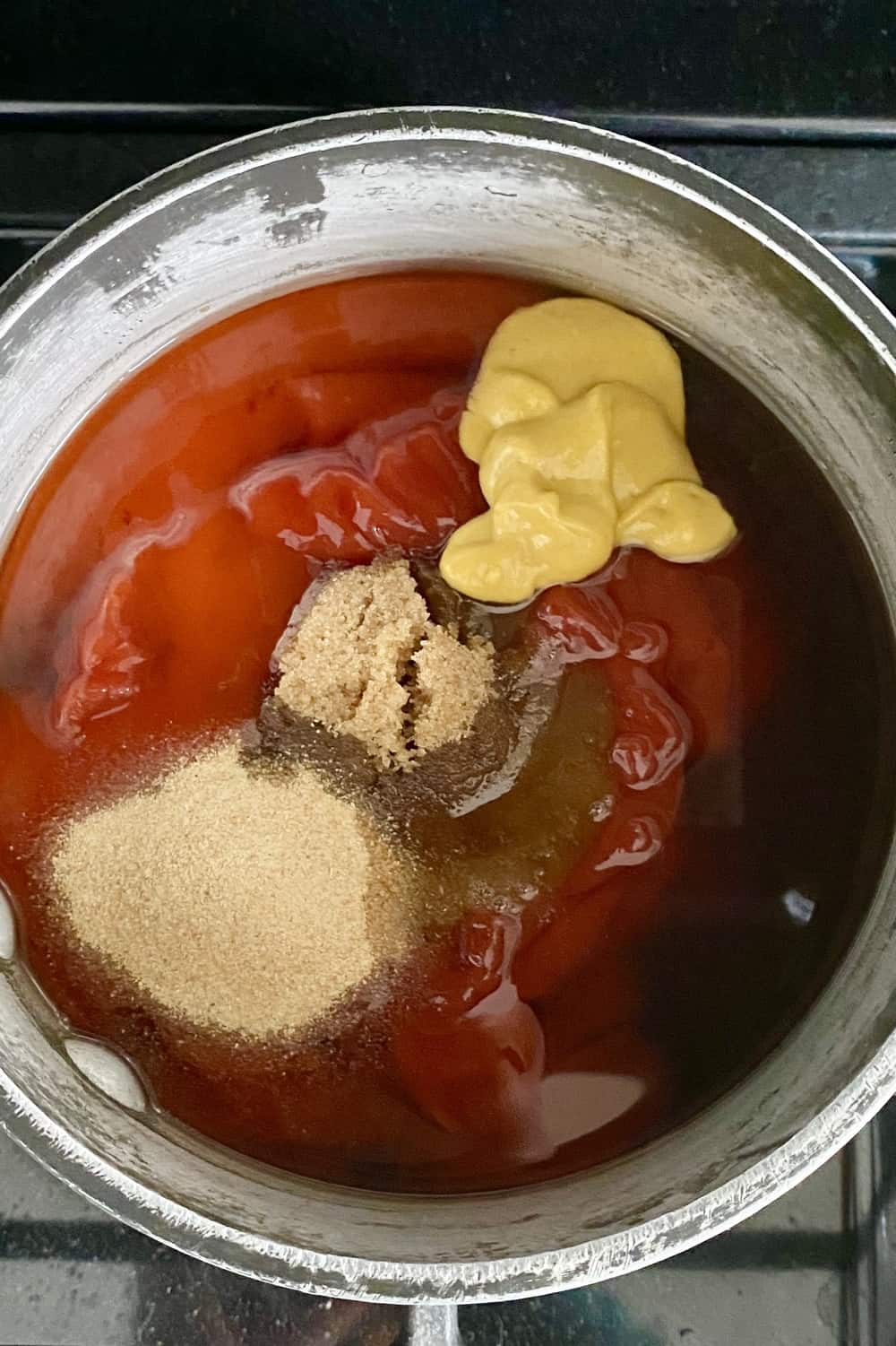 ketchup, mustard, brown sugar, hot sauce for bbq sauce