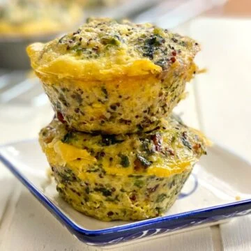2 quinoa egg muffins stacked on top of each other.