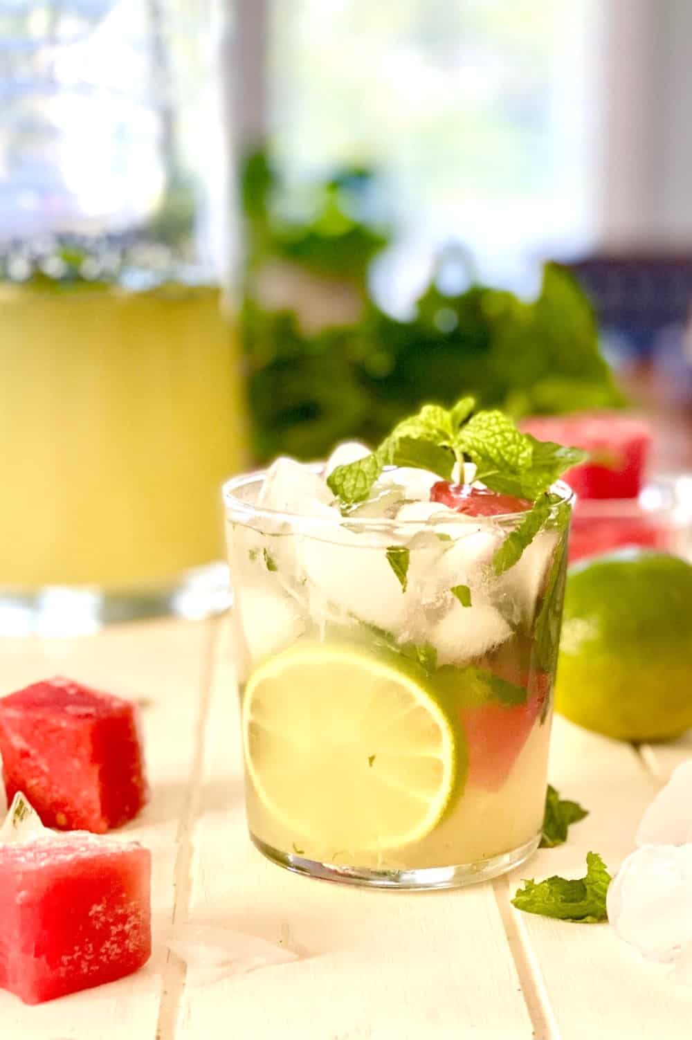 glass with lime vodka drink