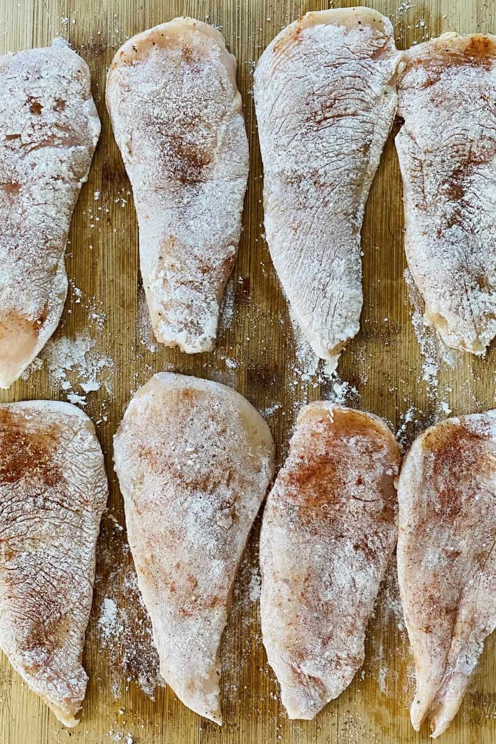 seasoned and dredged chicken breast