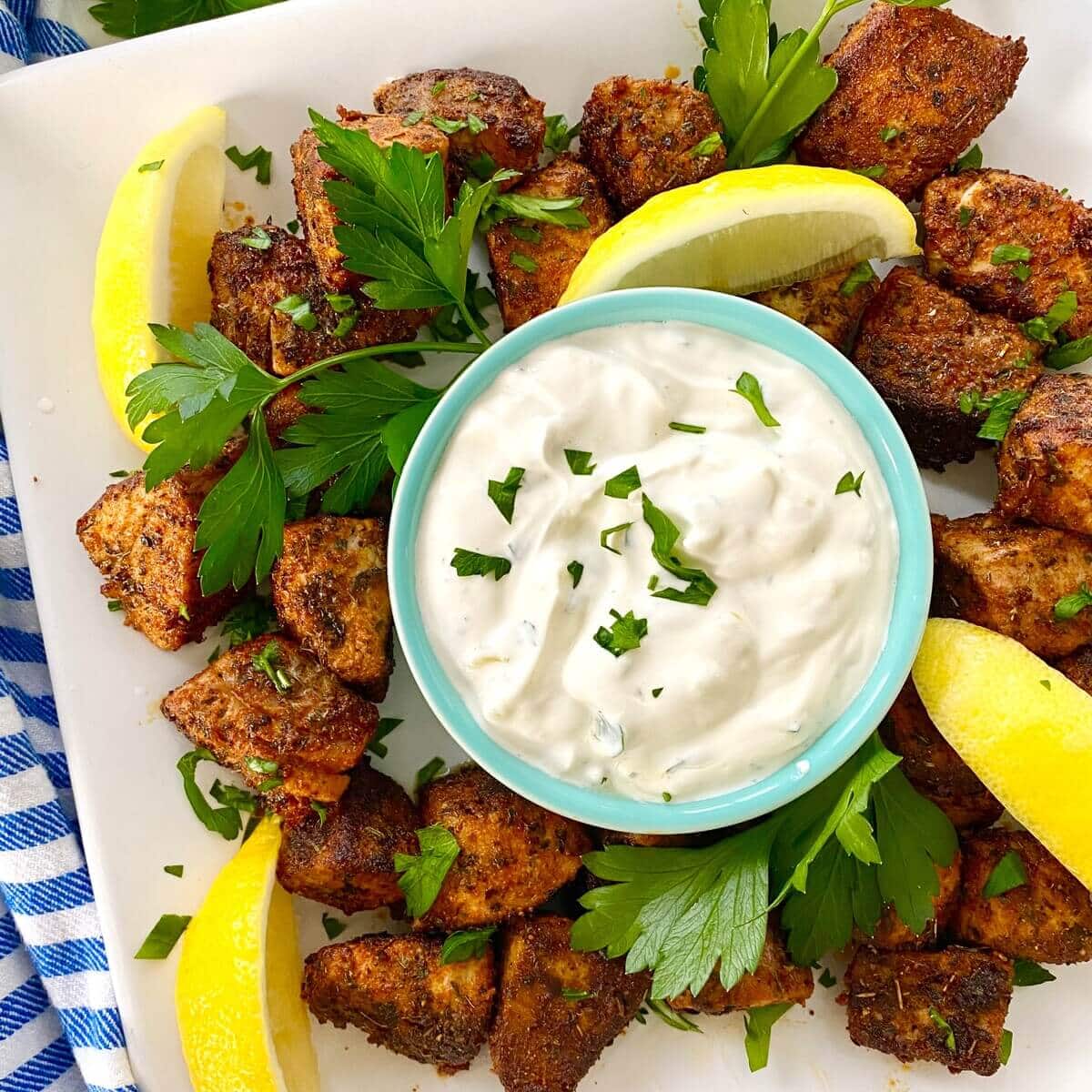 Blackened Tuna Bites with Sweet Pickle Dipping Sauce